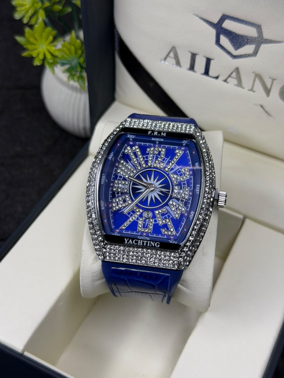 FM Stones Leather Silicone Straps Men,s Watch