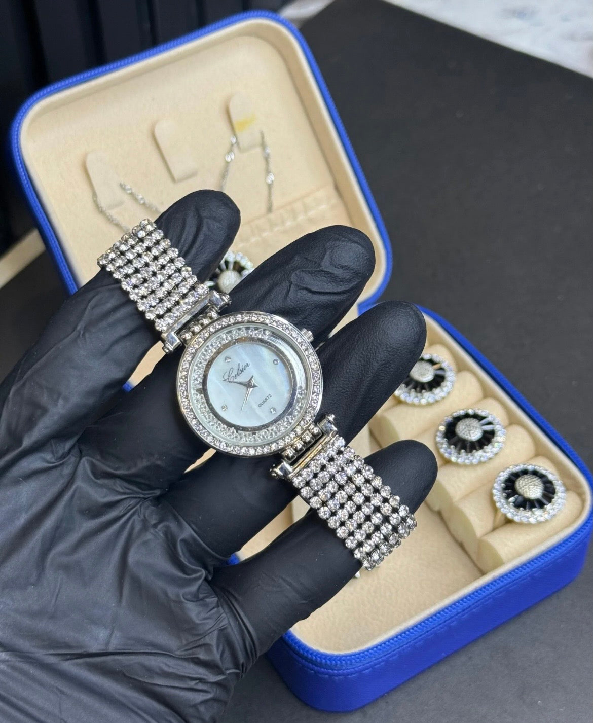 Ladies' Black Jewelry Set with Watch
