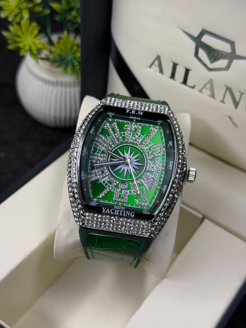 FM Stones Leather Silicone Straps Men,s Watch