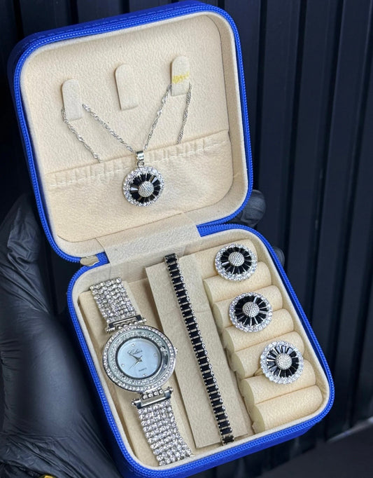 Ladies' Black Jewelry Set with Watch